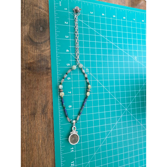 Necklace natural stones labradorite lapis and more silver tone - Picture 7 of 8